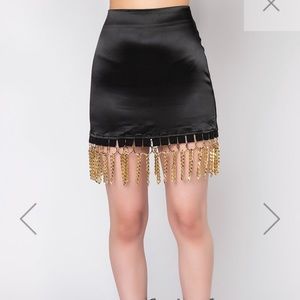 AKIRA mini satin skirt with gold chain